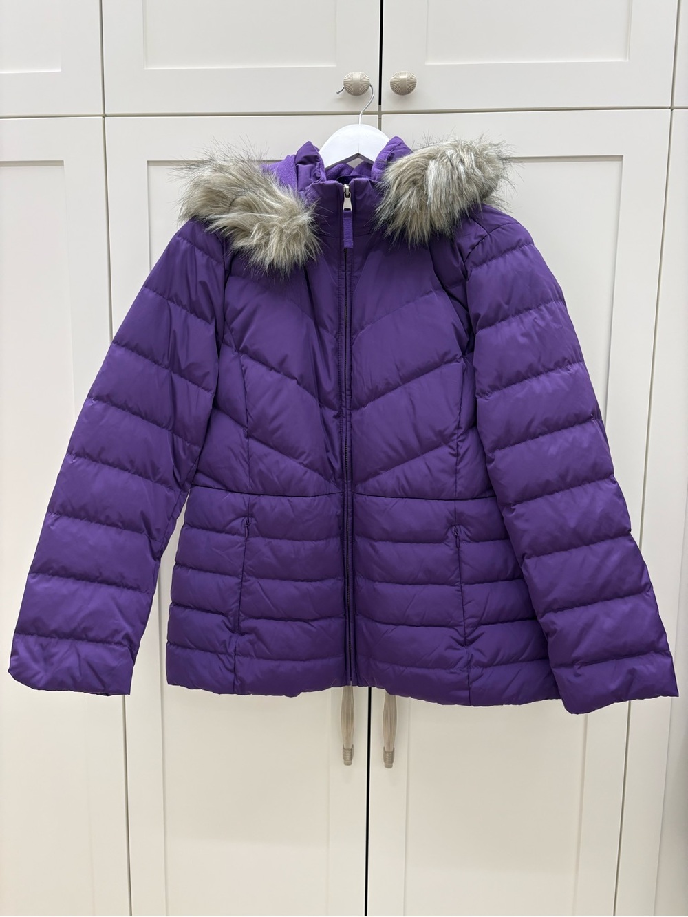 Talbots Purple Quilted Puffer Jacket with Faux-Fur Hood